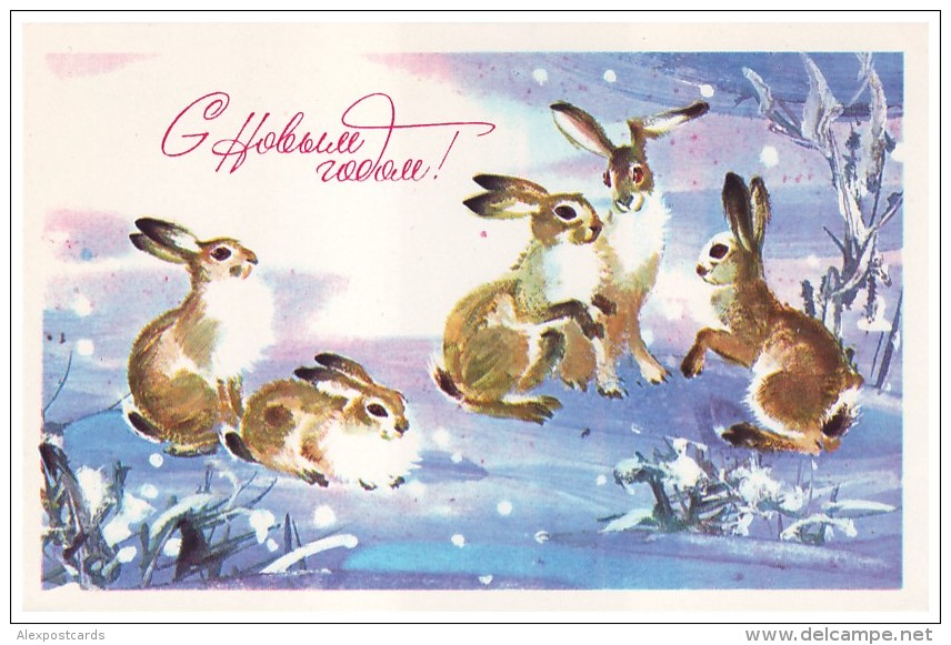 USSR, 1978. HAPPY NEW YEAR! HARES. Artist V. Kanevskiy. Unused Postcard - Anno Nuovo