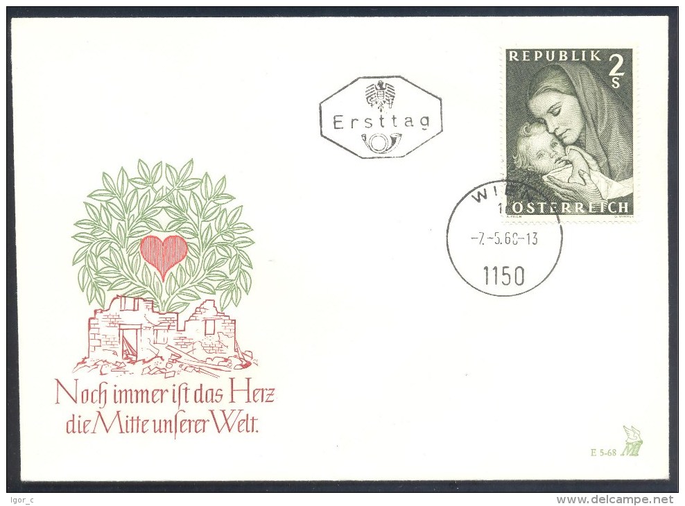 Austria Österreich FDC Cover 1968: Mothers Day; Mutter Tag; Heart Herz; Mather With Kind - Mother's Day