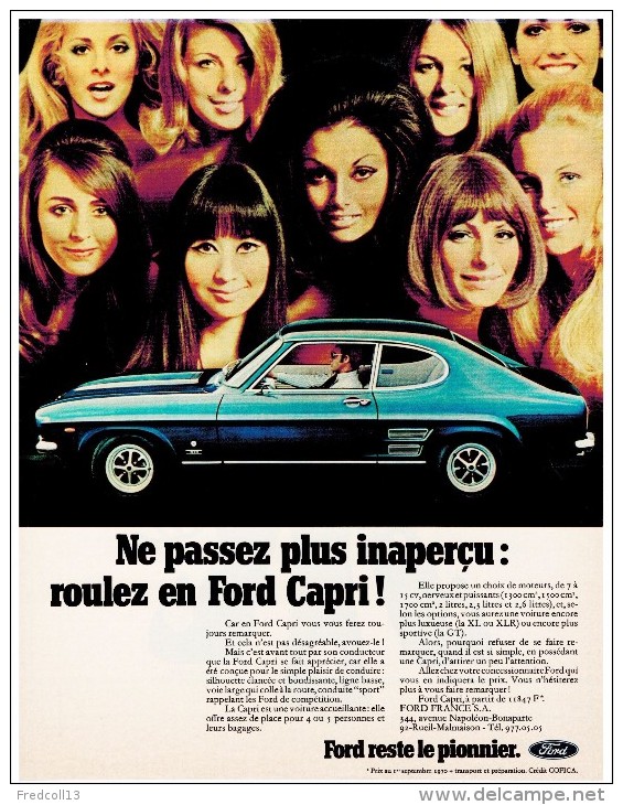 FORD CAPRI PUBLICITE ISSUE D´UN MAGAZINE 1970 FORMAT 21 X 27.5 FRANCE - Publicités