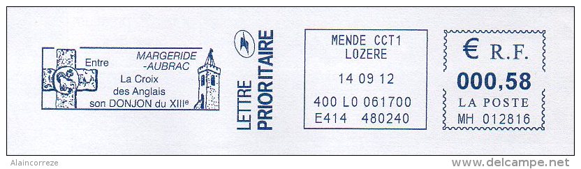 EMA Mairie Lozère Saint Chély D'Apcher Entre Margeride Aubrac La Croix Des Anglais Son Donjon Du XIIIe Siècle - EMA (Empreintes Machines à Affranchir)