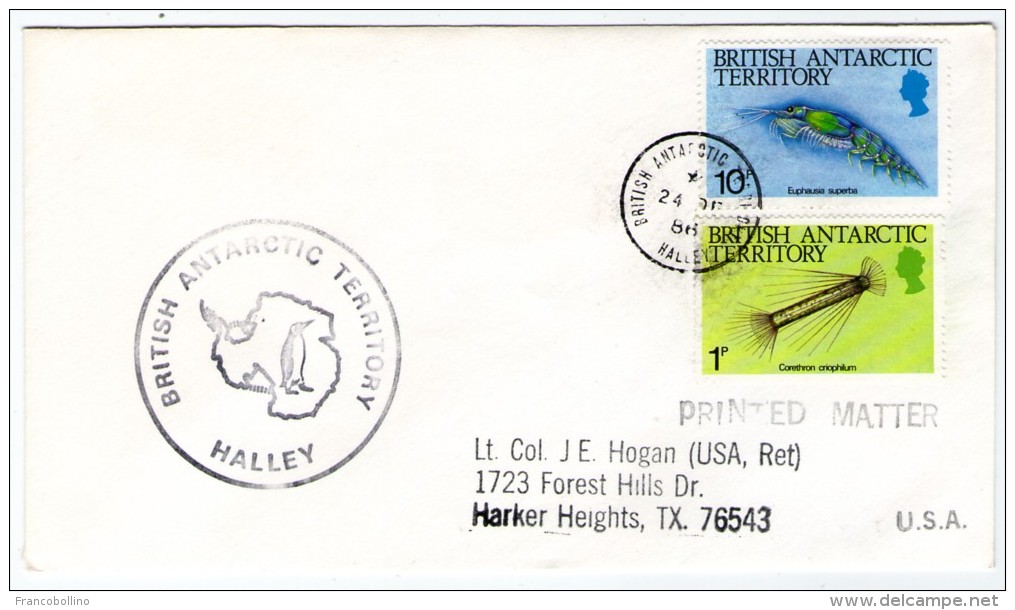 BRITISH ANTARCTIC TERRITORY - COVER FROM HALLEY 1988 / THEMATIC STAMPS-MARINE LIFE - Brieven En Documenten