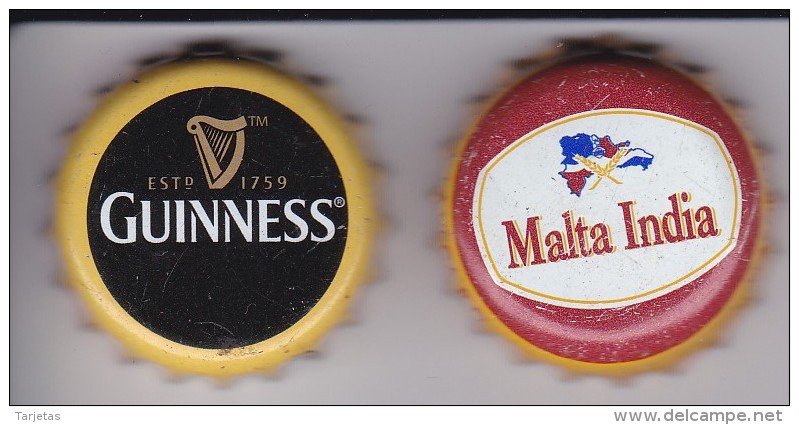 LOTE DE 2 CHAPAS DE CERVEZA GUINNES Y MALTA INDIA (BEER-BIERE) CORONA - Bière