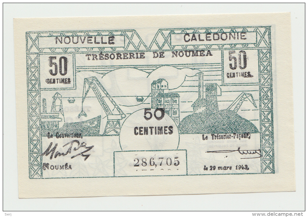 New Caledonia 50 Centimes 1943 UNC NEUF Pick 54 - Nouméa (Neukaledonien 1873-1985)