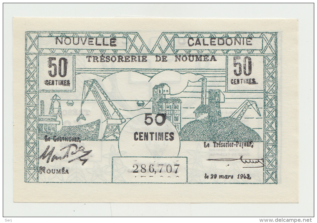 New Caledonia 50 Centimes 1943 UNC NEUF Pick 56 - Nouméa (Neukaledonien 1873-1985)