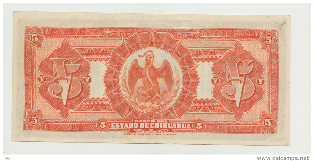 Mexico 5 Pesos Estado De Chihuahua Dec 12, 1913 VF+ - Mexico