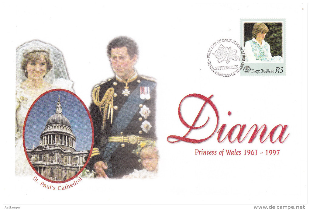 FDC SEYCHELLES - 31.03.1998 - DIANA Princess Of Wales - ST PAUL'S CATHEDRAL - Seychelles (1976-...)