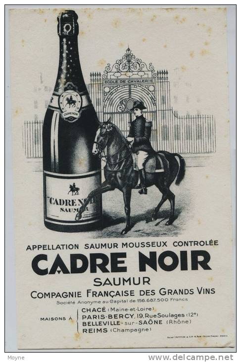Buvard -  **  CADRE NOIR    **  Appelation SAUMUR MOUSSEUX CONTROLEE -  SAUMUR - - Liquore & Birra
