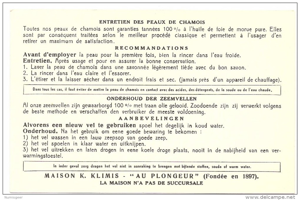 Maison  K. KLIMIS  " AU PLONGEUR "  Bd. Maurice Lemonier,168 - Straßenhandel Und Kleingewerbe