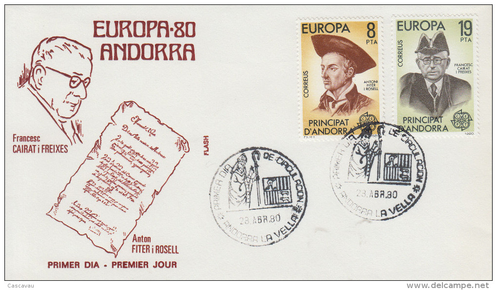 Enveloppe  FDC   1er  Jour    ANDORRE   Paire   EUROPA    1980 - 1980