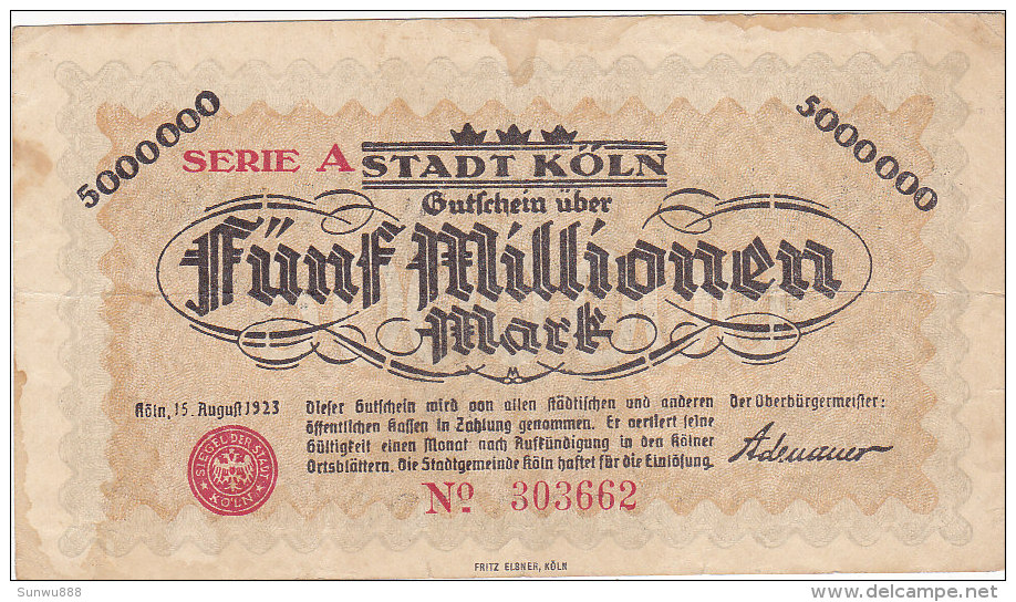 Köln - Fünf Millionen  5 000 000 Mark 1923 - [11] Emissions Locales