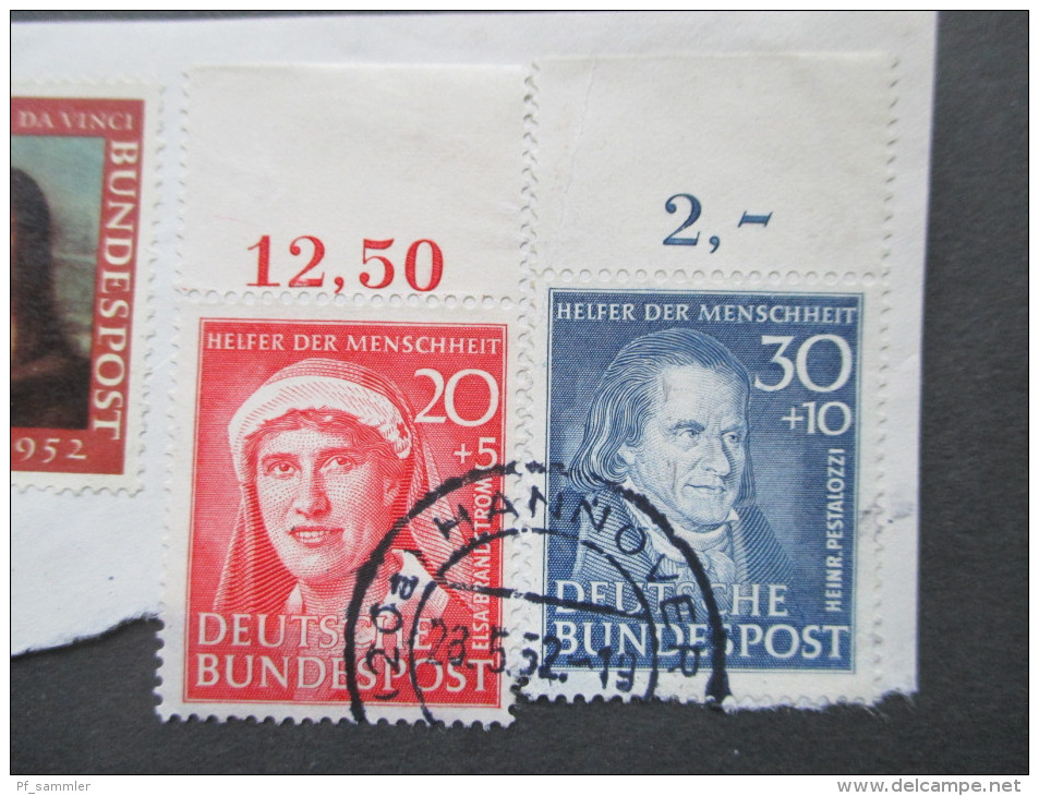 Bund 1952 Helfer Der Menschheit Nr. 145 Und 146 Oberrand!!! Briefstück Mit Nachtaxe Österreich. Tolles Stück! - Used Stamps