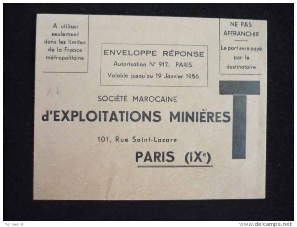 Société Marocaine D'exploitations Minières 19/01/1956 - Cartes/Enveloppes Réponse T