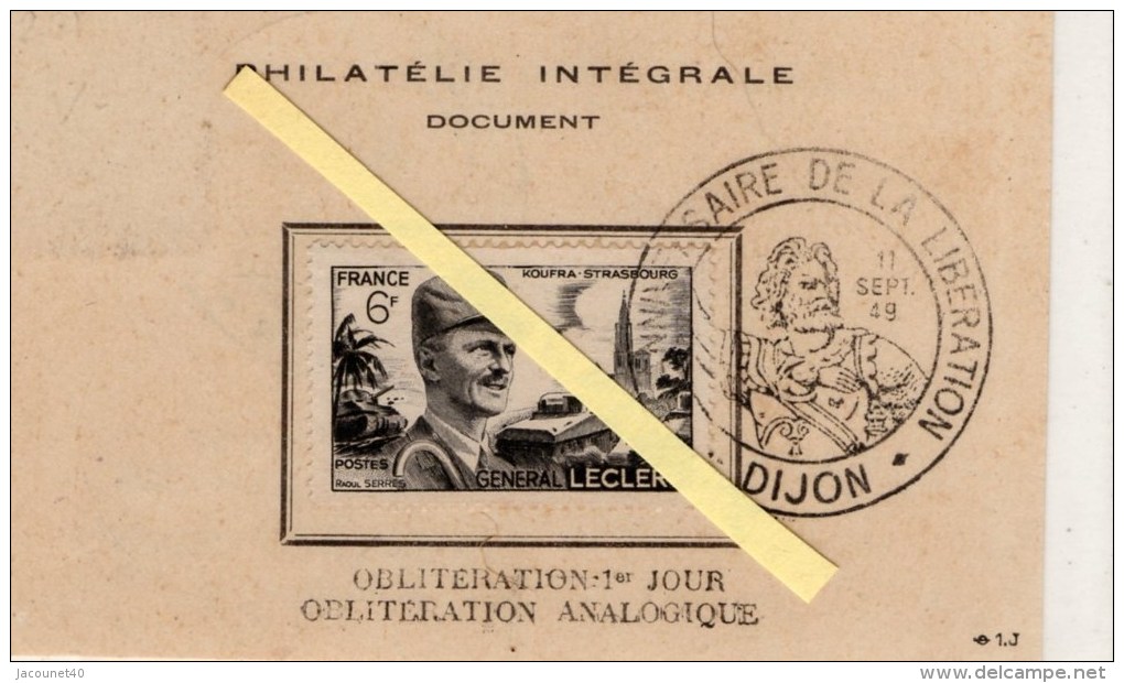Dijon 21.5ème Anniversaire De La Liberation Le 11 Septembre 1949 1èr Jour Obliteration Analogique A - Other & Unclassified