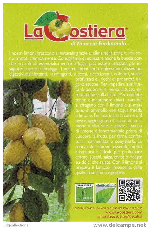 # LIMONI LA COSTIERA Italy Tag Balise Etiqueta Anhänger Cartellino Fruits Frutas Citron Lemon Limon Citroen Zitron - Fruits & Vegetables