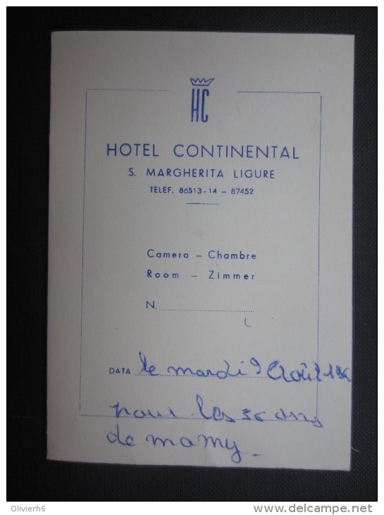 HOTEL CONTINENTAL (M1536) S. Margherita LIGURE (2 Vues) Avec Pub Banco Di Chiavari E Della Riviera Ligure - Espagne