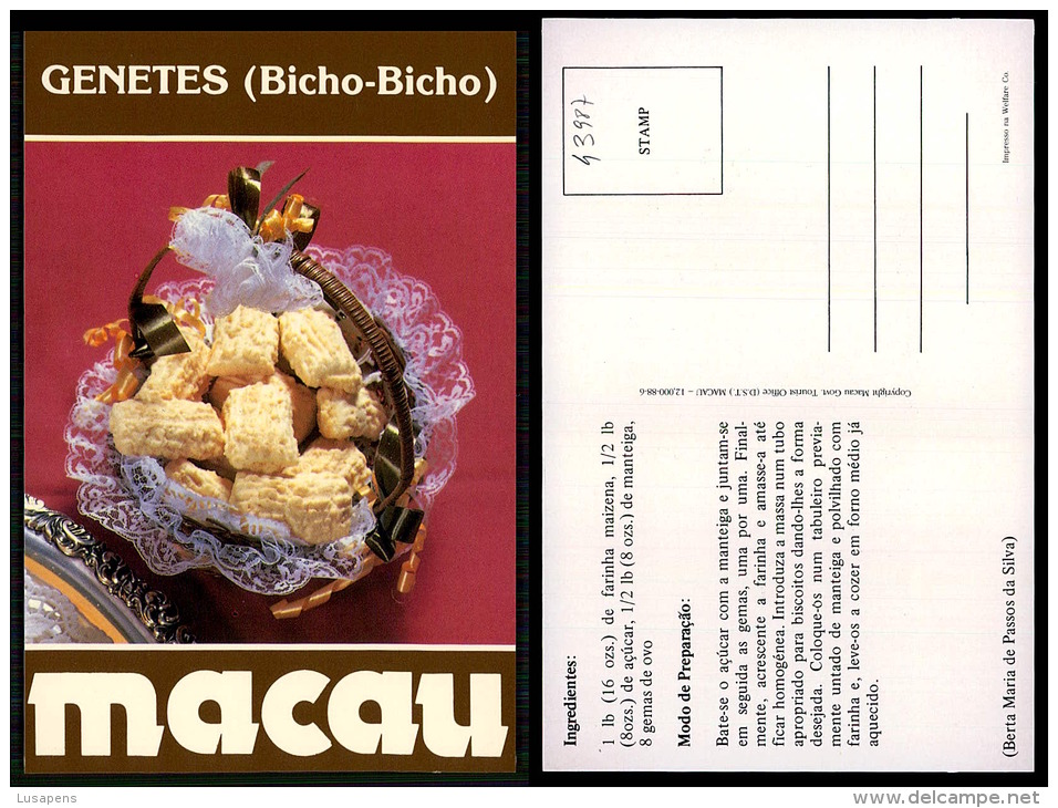 PORTUGAL COR 43987 - MACAU MACAO - GASTRONOMY RECEIPT - GENETES - Chine