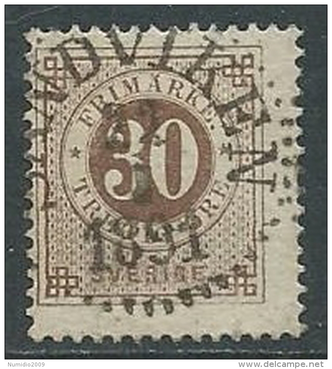 1886-91 SVEZIA USATO CIFRA E TRE CORONE CORNO POSTA AL VERSO 30 ORE - ZX0.4-2 - Oblitérés