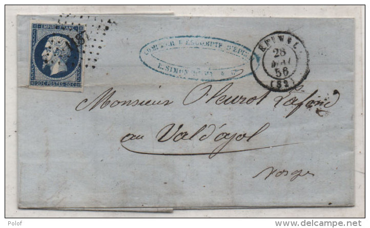 Lettre (LAC) Adressée En 1856 De EPINAL A VAL D' AJOL (Vosges) - PC 1187 Sur  Yvert  14 A (Teinte) (82762) - 1849-1876: Période Classique