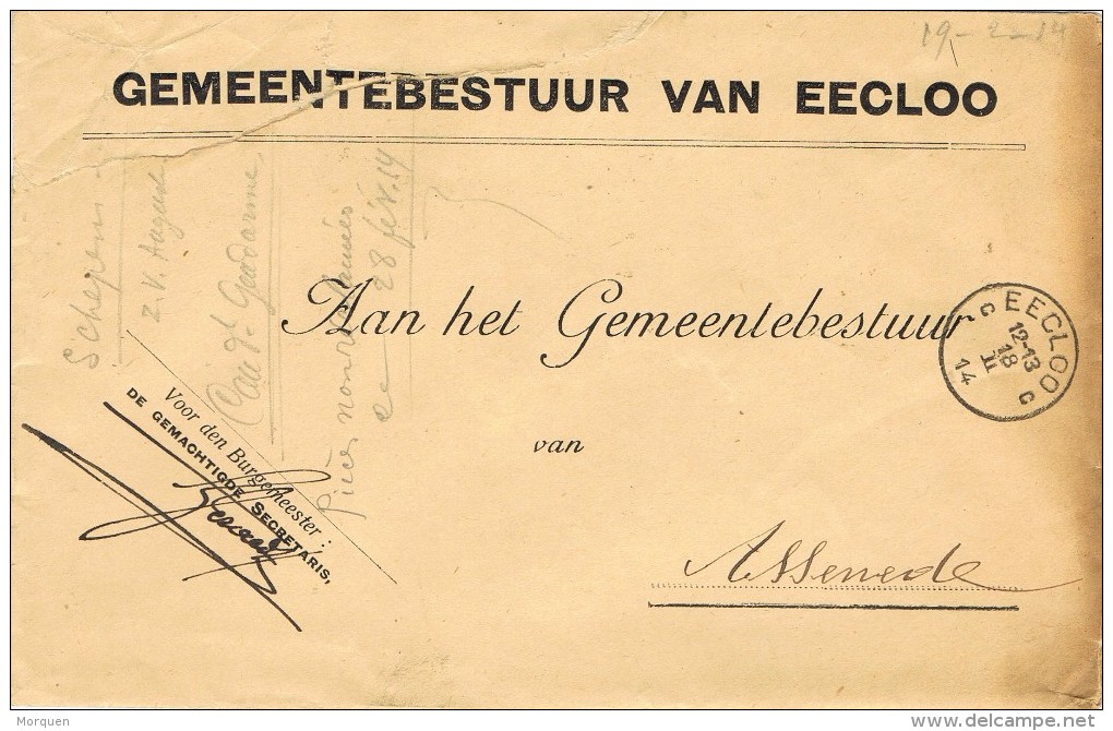 15913. Carta Franquicia Oficial EECLOO (Belgien) 1914. Municipio - Otros & Sin Clasificación