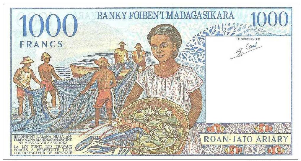 MADAGASCAR, Billet De 1.000 Francs Neuf, Scan Recto-Verso - Madagaskar
