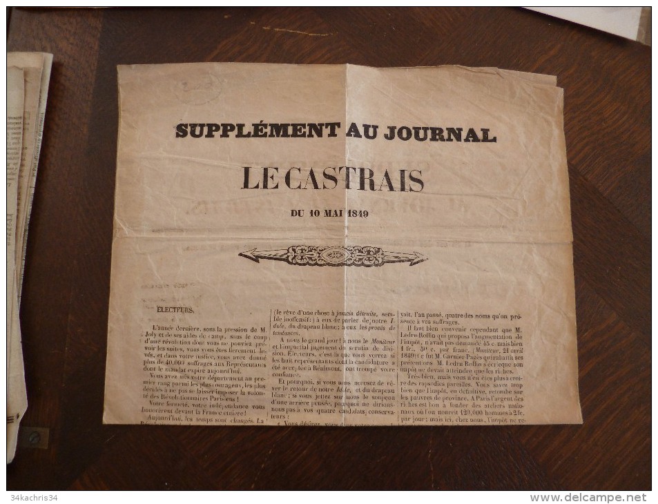 Supplément Au Journal Le Castrais Du 10 Mai 1849 Elections Castres - 1800 - 1849