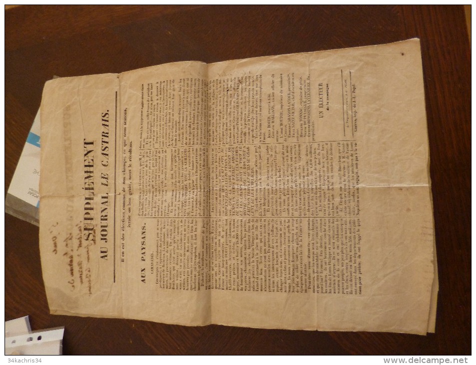 Supplément Au Journal Le Castrais Du 10 Mai 1849 Elections Castres - 1800 - 1849