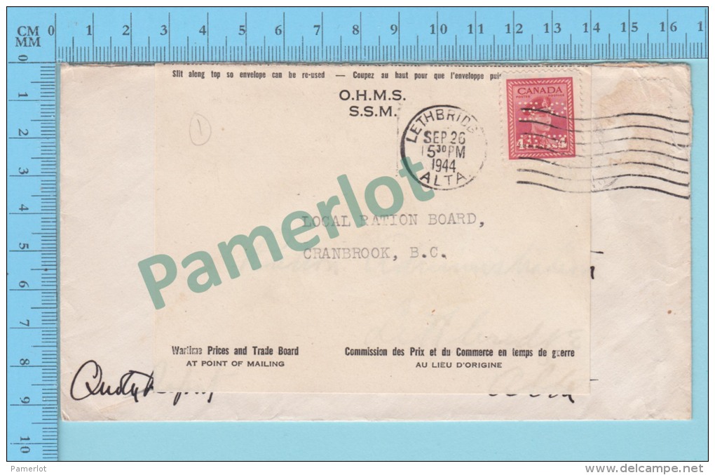 OHMS SSM Perfin On A Re-used Invelope "re-use  This Envelope... Paper Is A Munition Of War" WWII  2 Scans - Militaria