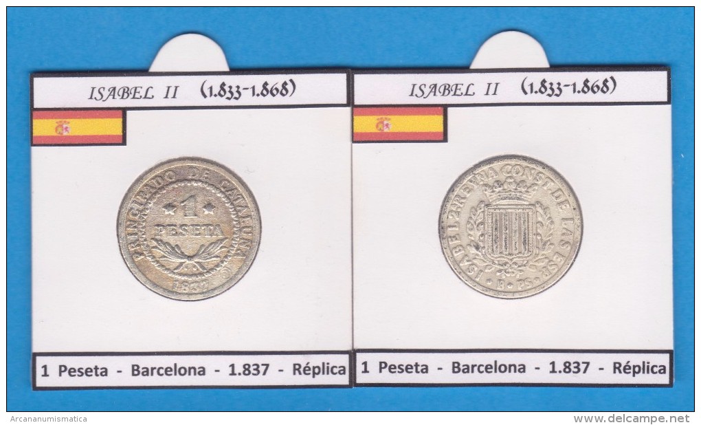 ISABEL II  1 PESETA  BARCELONA 1.837  SC/UNC  Réplica  DL-11.416 - Prove & Monete Ribattute
