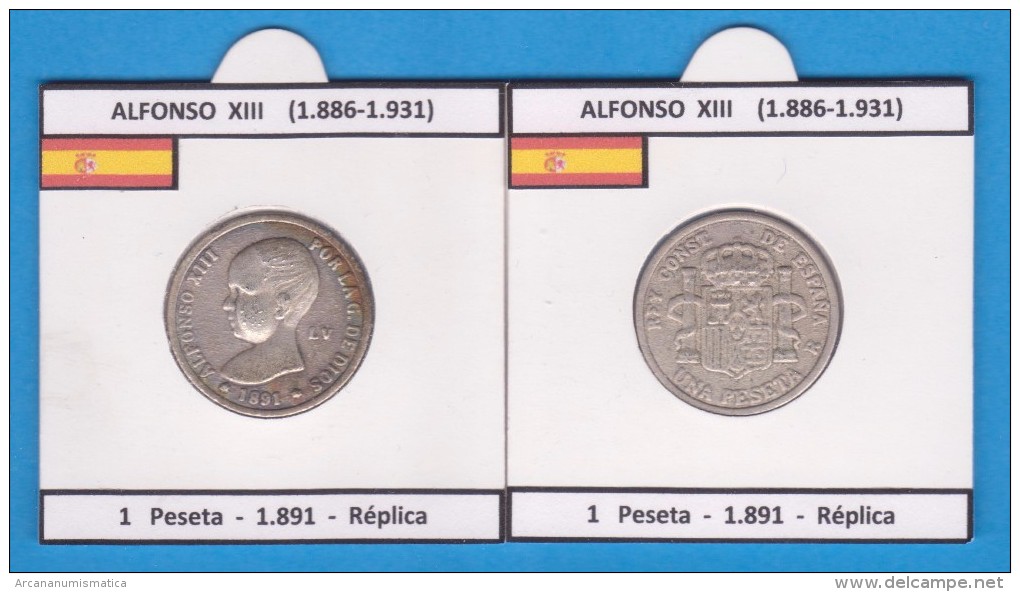 ALFONSO XIII (1.886-1.931) 1 PESETA  1.891  SC/UNC  Réplica  T-DL-11.418 - Prove & Monete Ribattute