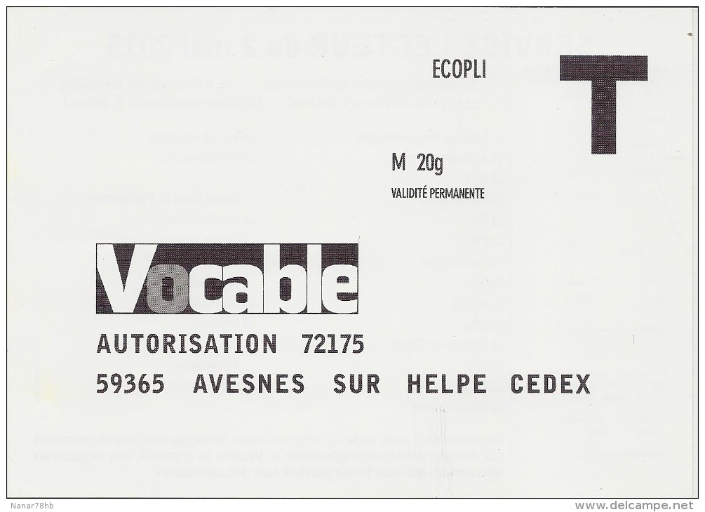 Carte Réponse T Vocable - Cartes/Enveloppes Réponse T