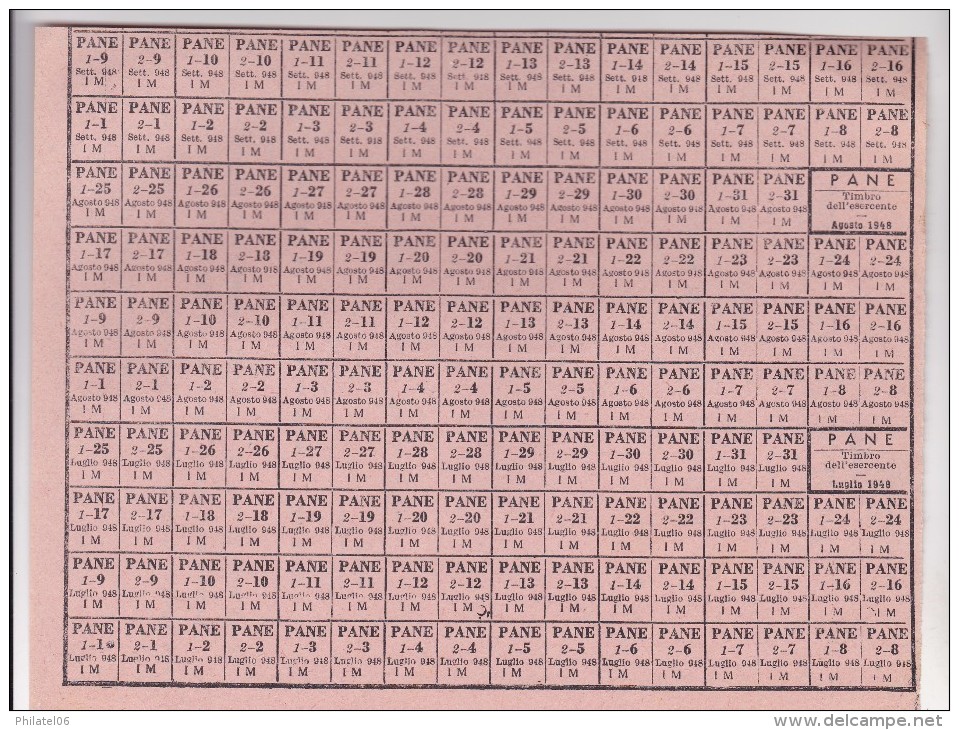 ITALIE  1949  PENURIE DE PAPIER  PLANCHE DE TICKETS DE PAIN - Italië