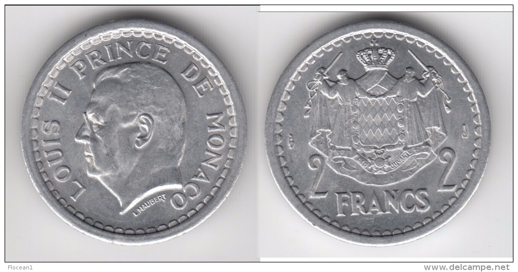 MONACO **** 2 FRANCS  (1943) SANS DATE - ALUMINIUM - LOUIS II **** EN ACHAT IMMEDIAT !!! - 1922-1949 Louis II