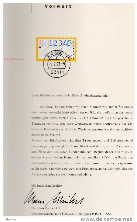 Gift-book Begrüßung Postleitzahlen 5-stellig 1993 BRD 16 Ausgaben O 56€ Geschenk-Buch Edition PLZ Stamp Document Germany - Verzamelingen