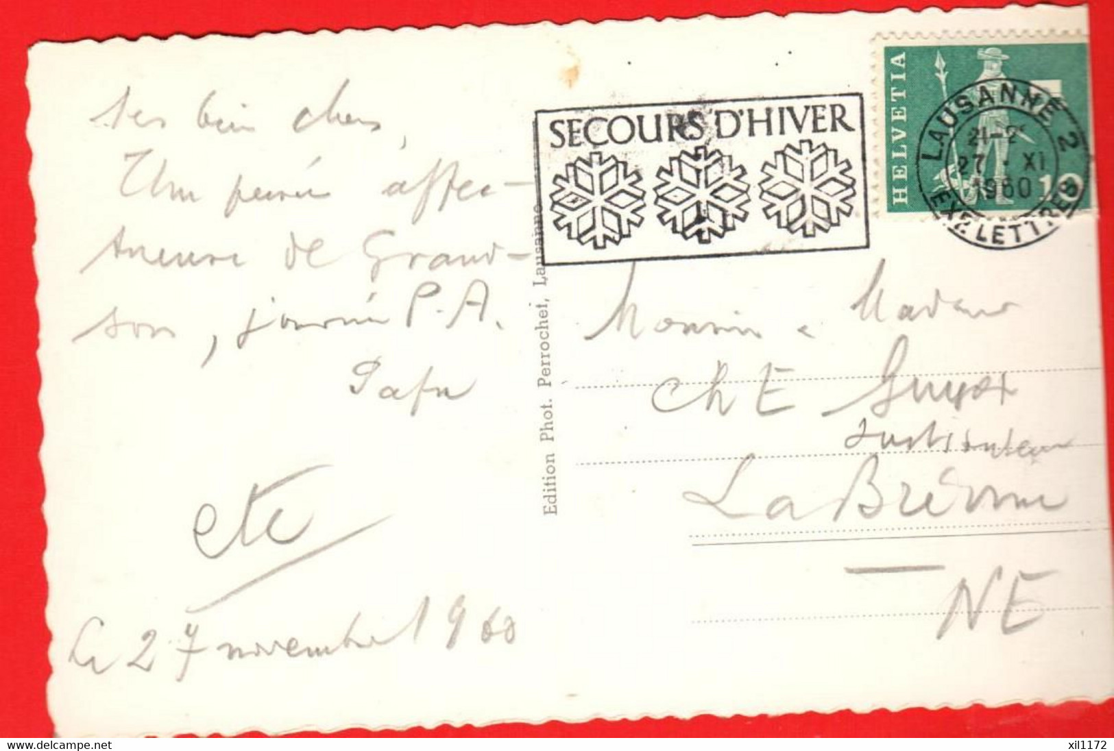 HBB-04  Grandson EGlise Et Fontaine. Cachet Secours D'Hiver 1960. Scan Du Dos En Ligne. - Grandson