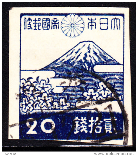 Japan 1944 Mt. Fuji 20 Sen Imperforate Used. Scott 338. - Used Stamps