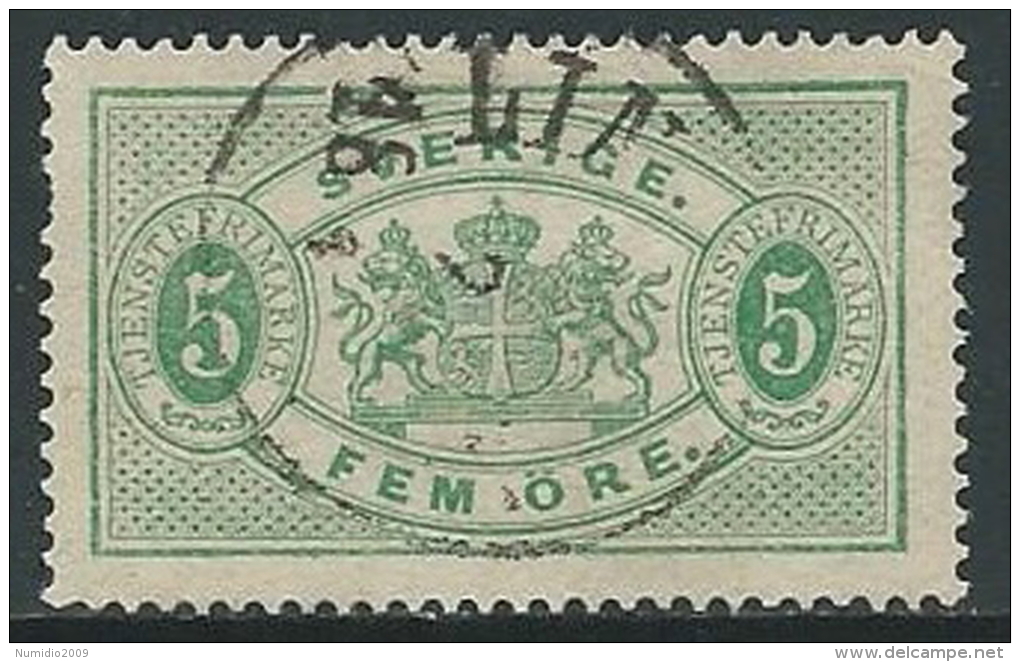 1874-85 SVEZIA USATO SERVIZIO STEMMA E CIFRA 5 ORE D. 13 - ZX7 - Dienstzegels