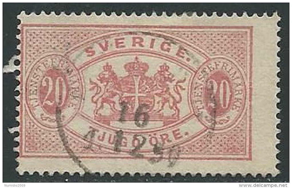 1874-85 SVEZIA USATO SERVIZIO STEMMA E CIFRA 20 ORE D. 13 - ZX7 - Dienstzegels