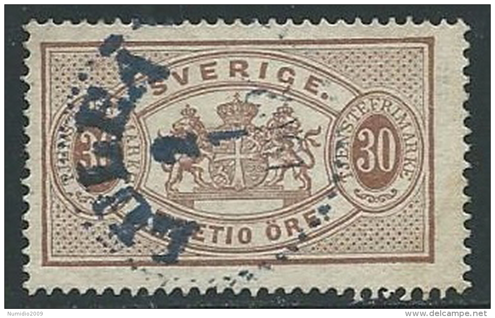 1874-85 SVEZIA USATO SERVIZIO STEMMA E CIFRA 30 ORE D. 13 - ZX7 - Dienstzegels