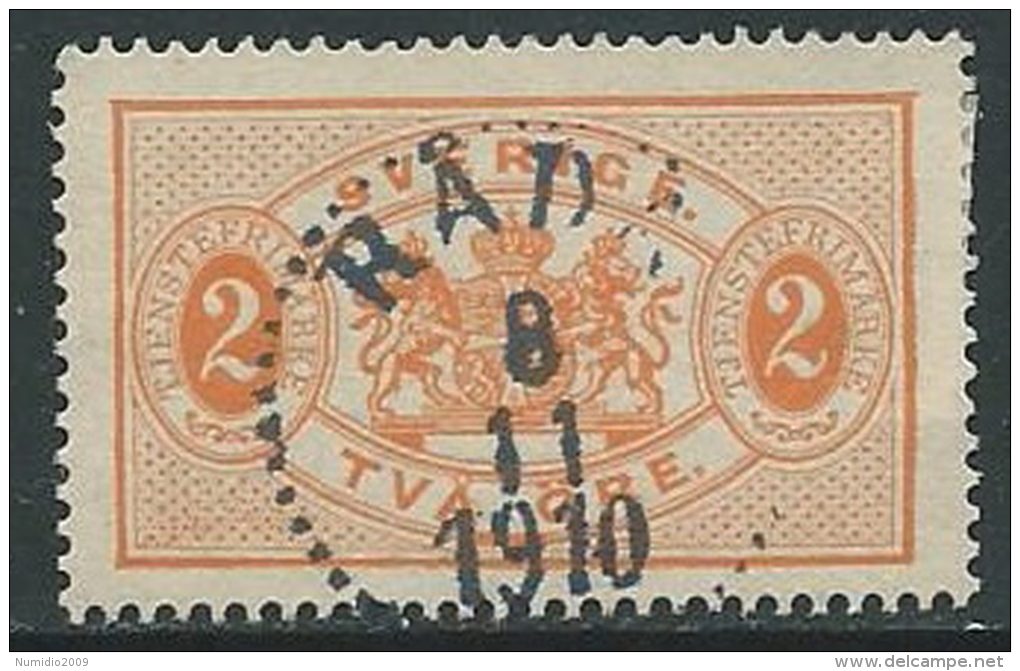 1881-93 SVEZIA USATO SERVIZIO STEMMA E CIFRA 2 ORE D. 13 - ZX7.2 - Dienstzegels