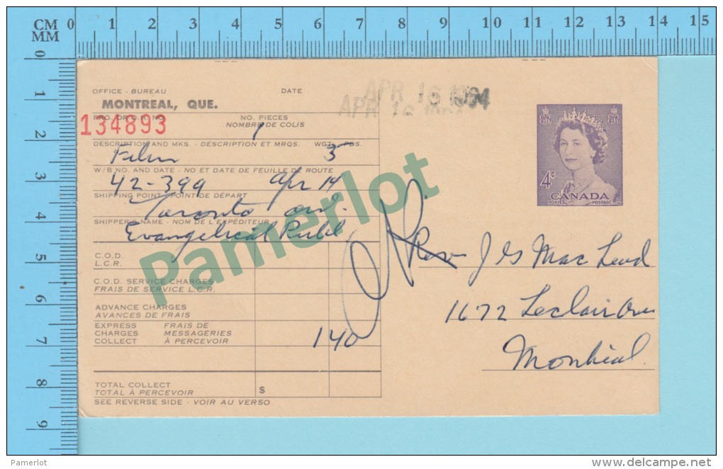 Canadian National Express , Stationery  Stamp, Delevery Freight  Services Used Form 2 Scans - 1953-.... Reign Of Elizabeth II