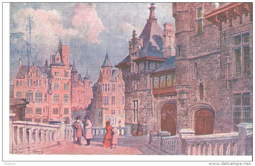 Antwerpen-Anvers-Het Steen En Het Vleeschhuis-Le Steen Et La Vieille Boucherie-Aquarelle-Carte Gauffrée - Antwerpen