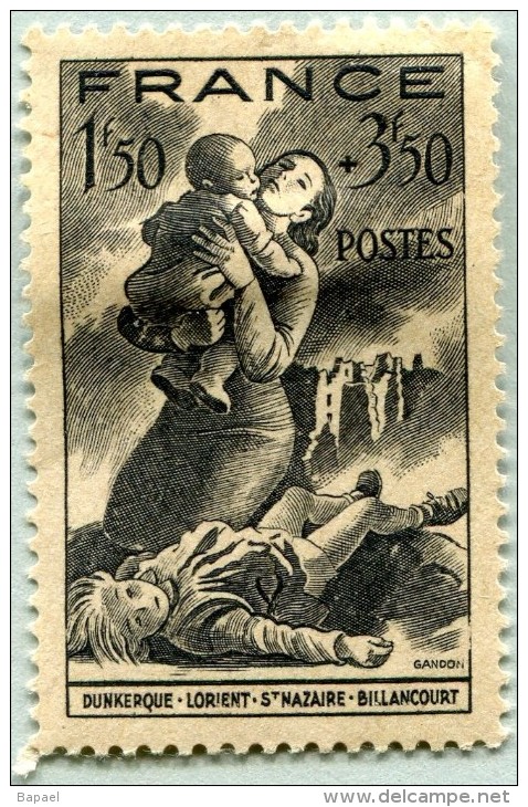 N° Yvert 584 - Timbre De France (1943) - MH - Au Profit Du Secours National (DA) - Nuovi