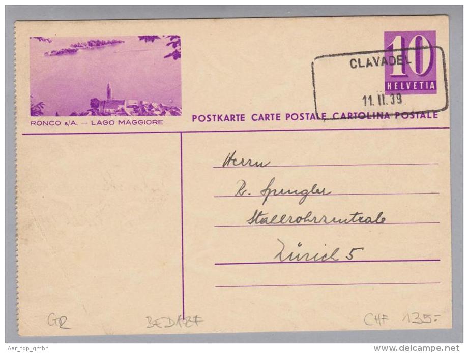 Heimat GR Clavadel 1939-02-11 Aushilfs-O Bedarf Auf Bildpostkarte - Entiers Postaux