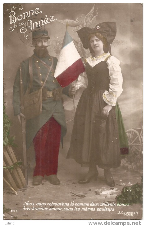 Patriotique Guerre 14/18 --  Bonne Année  Drapeau L'alsace Et Soldat écrite - Patriotiques