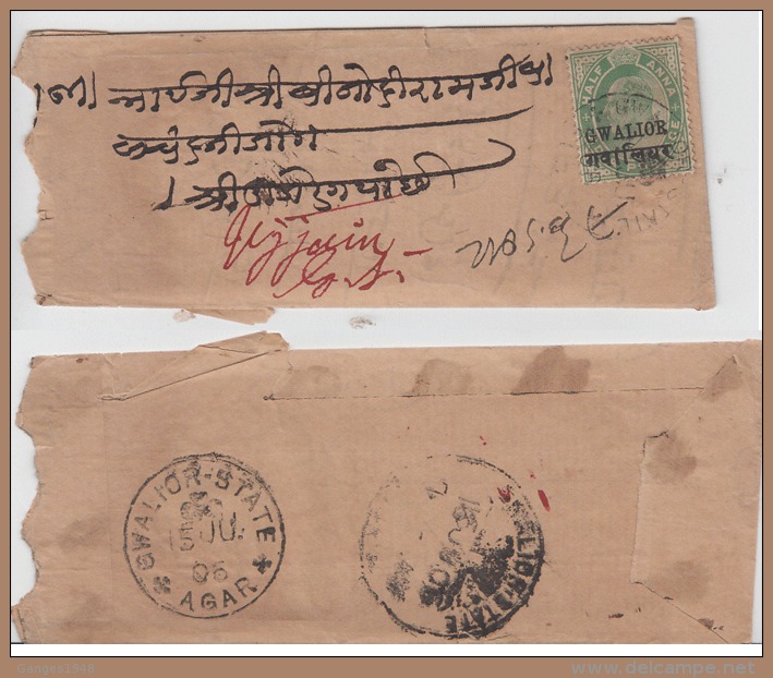 Gwalior  1906  KE VII  1/2A  ON Improvised Envelope  # 87756  Inde  Indien  India - Gwalior