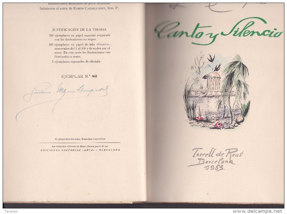 CANTO Y SILENCIO DE GUILLERMO MITJANS DE TORRELL DE REUS AÑO 1953 DE TIRADA 100 Y DEDICADO CON FIRMA DEL AUTOR - Lyrik & Essays