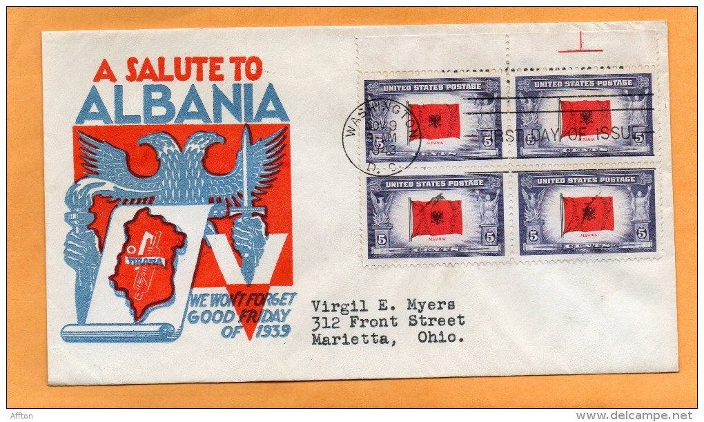 Albania Occupied Nations Series 1943 USA First Day Cover - 1941-1950