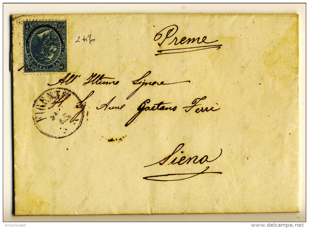 Piego (con Testo) Da Firenze A Siena 8-7-1865 Affrancato Con N. 24 C. 20 Ferro Di Cavallo 2° Tipo - Storia Postale