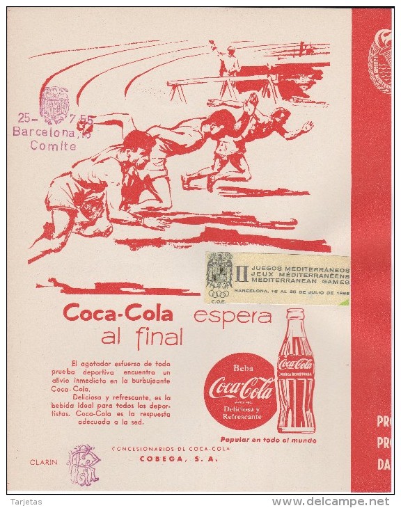 II JUEGOS MEDITERRANEOS DE BARCELONA DEL 16 AL 25 JULIO DEL 1955 CON DOBLE SELLO DEL C.O.E (COCA-COLA-COKE) - Otros & Sin Clasificación