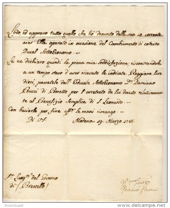 Modena. Eccezionale raccolta 150 pieghi 1770-1798 su carta pergamena con annulli a cuore serie rosso-verde-nero. € 1100;